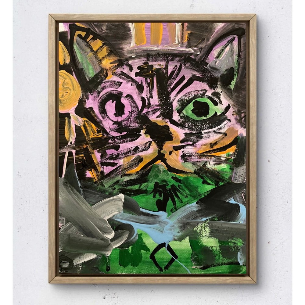 OMAN Original Cat Painting 8x10 Canvas Abstract Neo-Expressionist Pop Art Feline